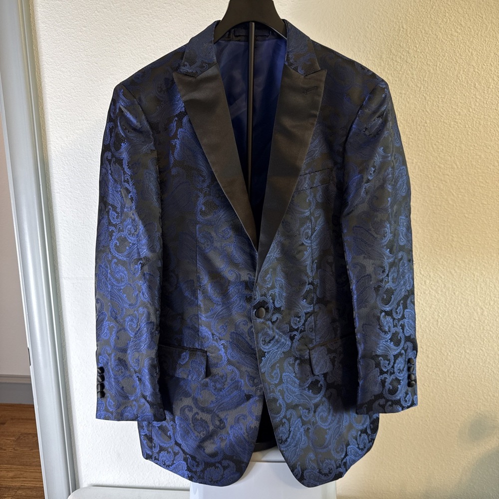 Jos A Bank Paisley Dinner Jacket Blue Tailored Fit Size 42R